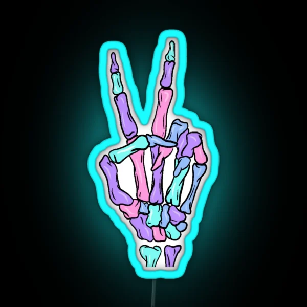 Peace Sign Skeleton Fingers RGB Neon Sign