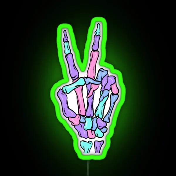 Peace Sign Skeleton Fingers RGB Neon Sign