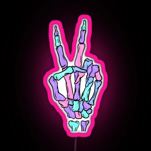 Peace Sign Skeleton Fingers RGB Neon Sign