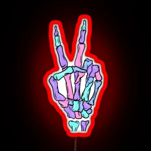 Peace Sign Skeleton Fingers RGB Neon Sign