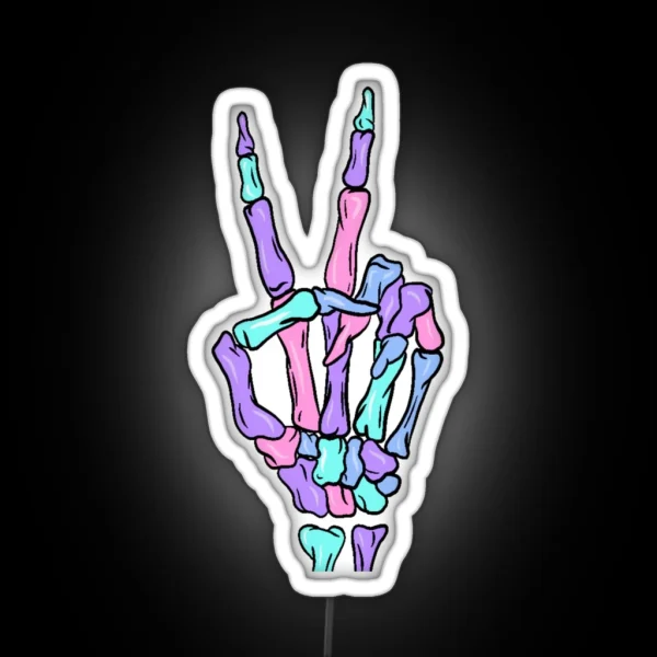 Peace Sign Skeleton Fingers RGB Neon Sign