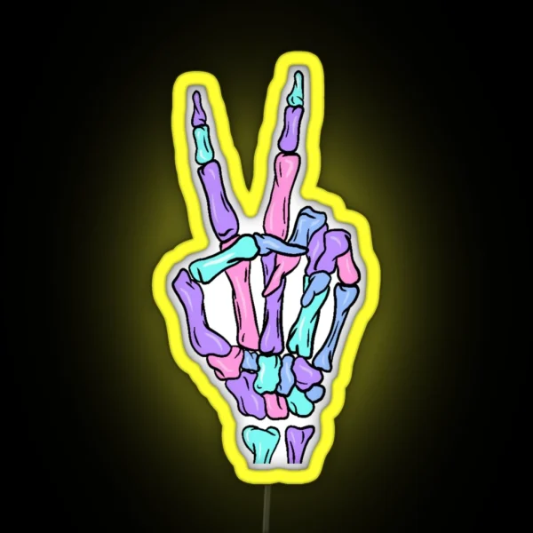 Peace Sign Skeleton Fingers RGB Neon Sign