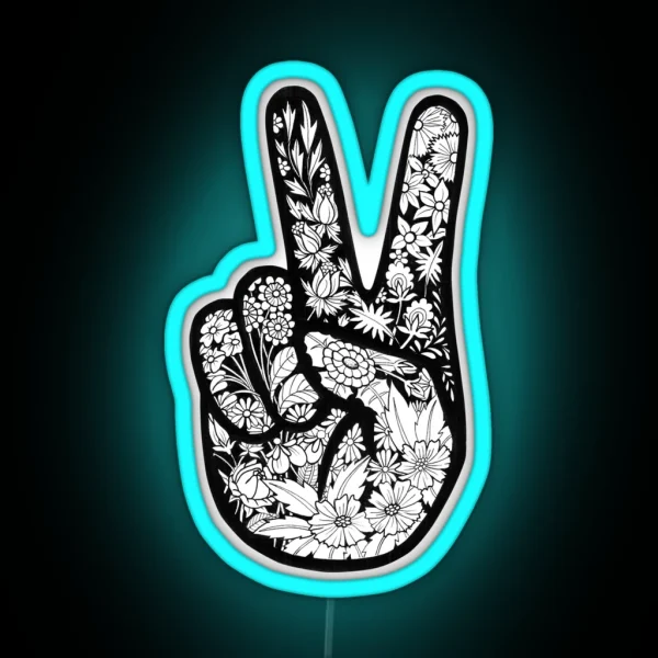 Peace Sign With Floral Filling RGB Neon Sign