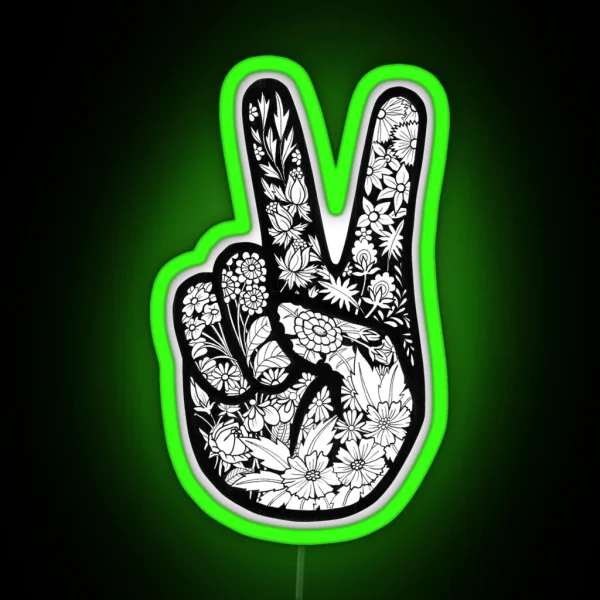 Peace Sign With Floral Filling RGB Neon Sign