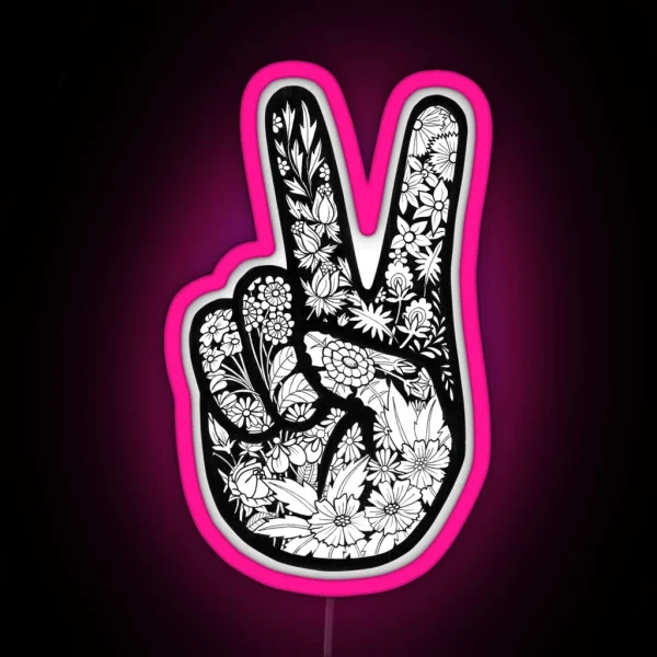 Peace Sign With Floral Filling RGB Neon Sign