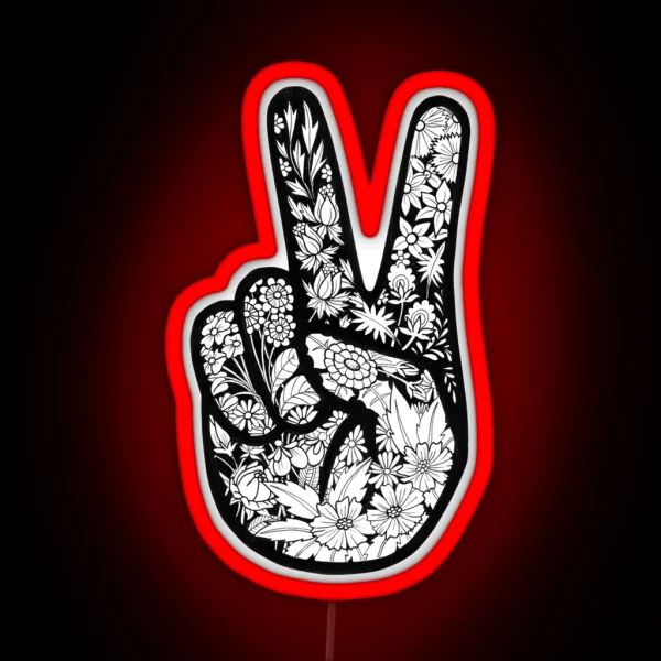 Peace Sign With Floral Filling RGB Neon Sign