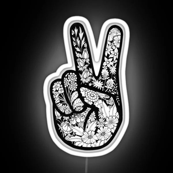Peace Sign With Floral Filling RGB Neon Sign