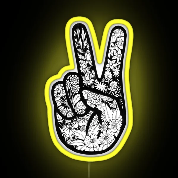 Peace Sign With Floral Filling RGB Neon Sign