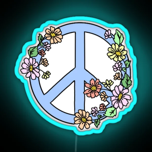 Peace Sign With Flowers RGB Neon Sign