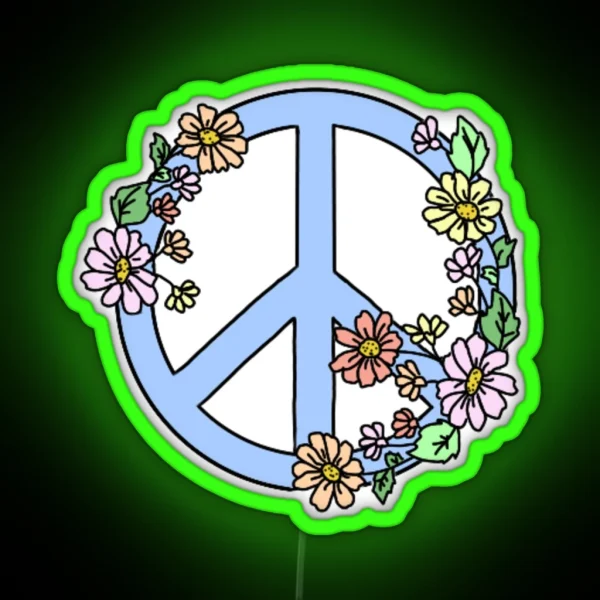 Peace Sign With Flowers RGB Neon Sign