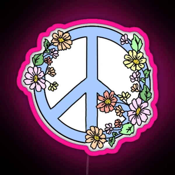 Peace Sign With Flowers RGB Neon Sign