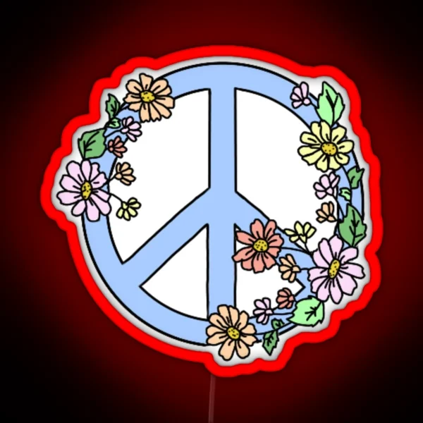 Peace Sign With Flowers RGB Neon Sign