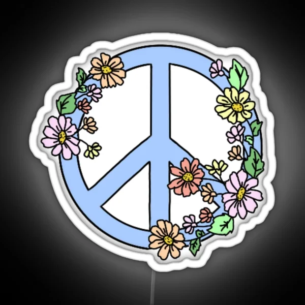 Peace Sign With Flowers RGB Neon Sign