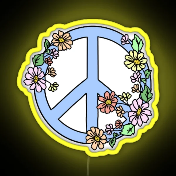 Peace Sign With Flowers RGB Neon Sign