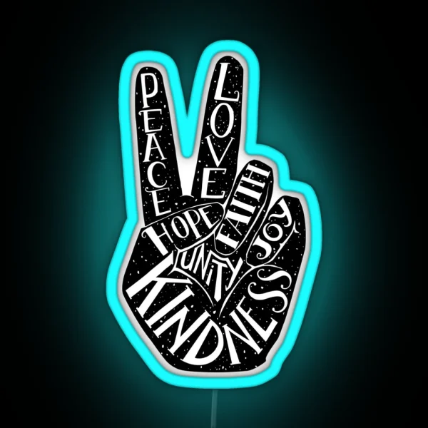 Peace Sign With Words Peace Love Faith Joy Hope RGB Neon Sign