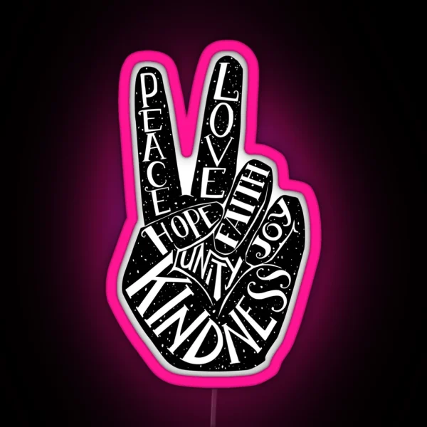Peace Sign With Words Peace Love Faith Joy Hope RGB Neon Sign