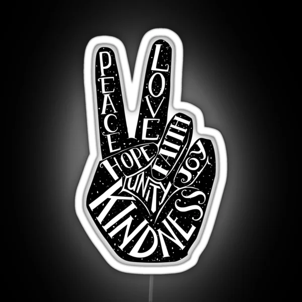 Peace Sign With Words Peace Love Faith Joy Hope RGB Neon Sign