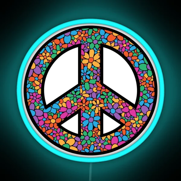 Peace Symbol Floral Hippie Sign RGB Neon Sign