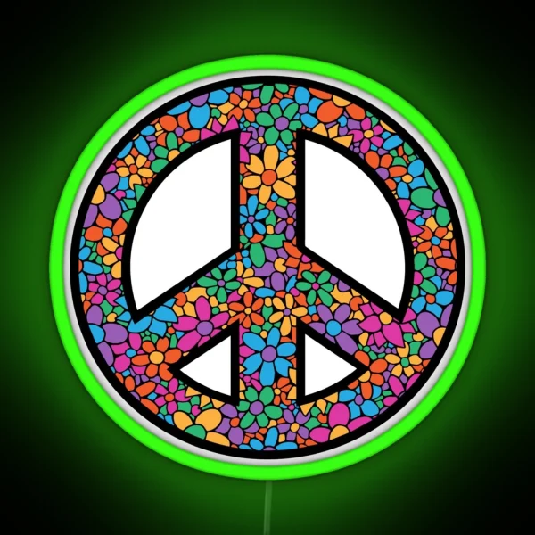Peace Symbol Floral Hippie Sign RGB Neon Sign