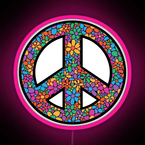 Peace Symbol Floral Hippie Sign RGB Neon Sign