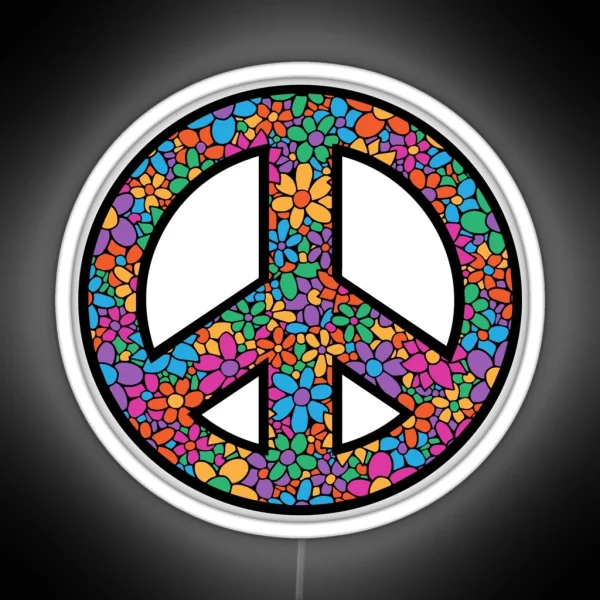 Peace Symbol Floral Hippie Sign RGB Neon Sign