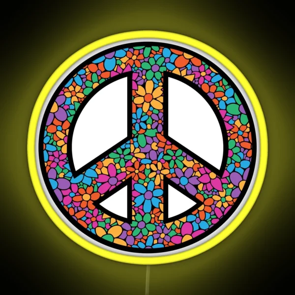 Peace Symbol Floral Hippie Sign RGB Neon Sign