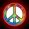 Vibrant tie-dye inspired peace symbol in radiant neon glow.