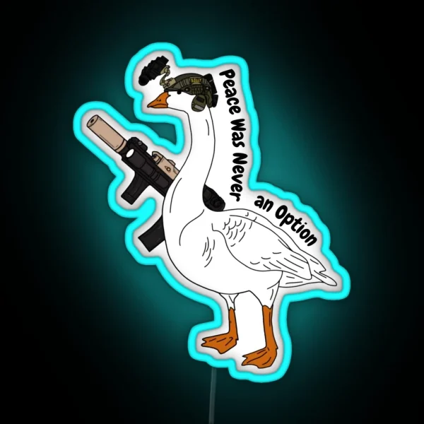 Peace Was Never An Option Led Armed Bird In RGB Neon Sign