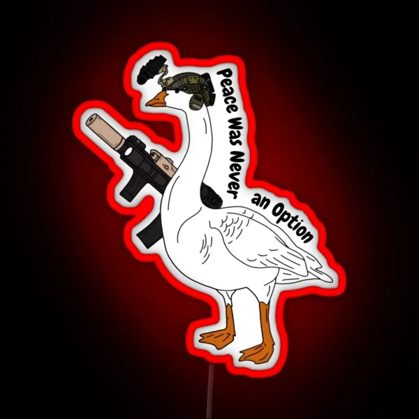 Peace Was Never An Option Led Armed Bird In RGB Neon Sign