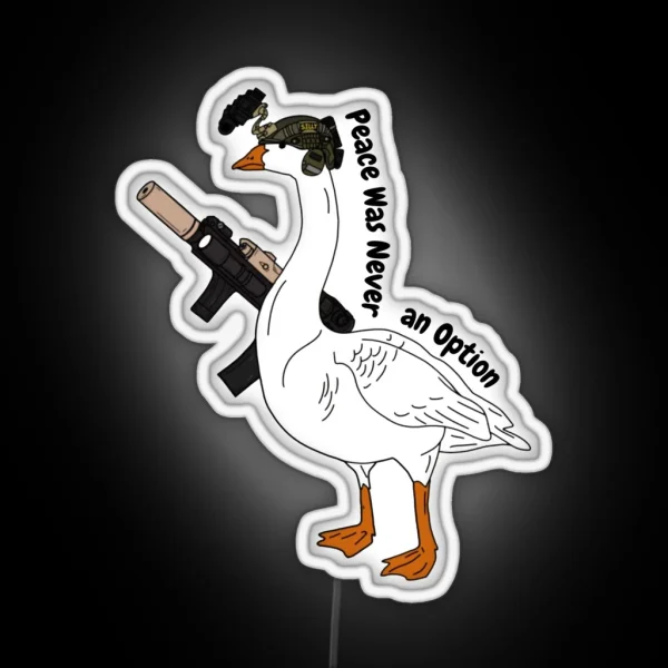 Peace Was Never An Option Led Armed Bird In RGB Neon Sign