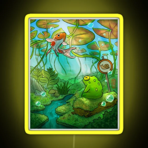 Peaceful Underwater Lilypads With Frog And RGB Neon Sign