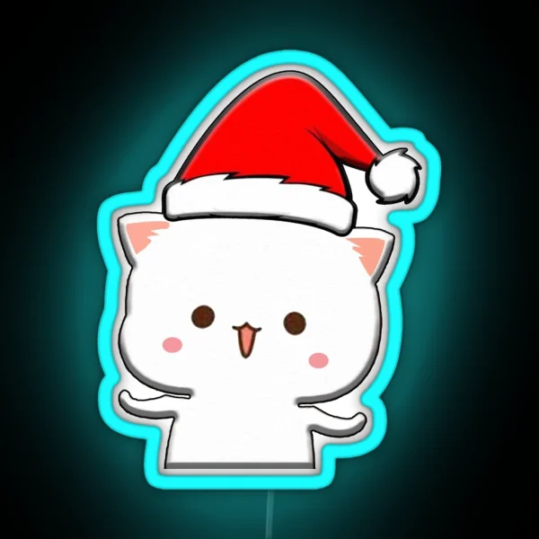 Peach Mochi Mochi Cat Santa Hat RGB Neon Sign