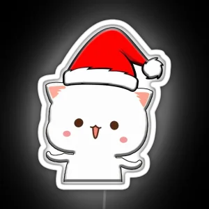 Peach Mochi Mochi Cat Santa Hat RGB Neon Sign