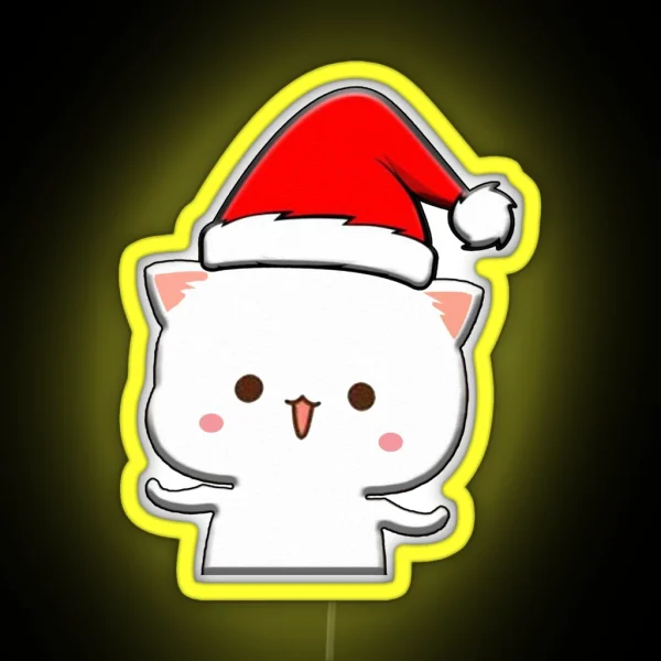 Peach Mochi Mochi Cat Santa Hat RGB Neon Sign