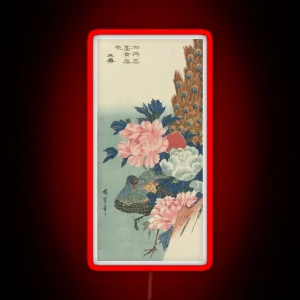Peacock And Peonies Japanese Woodblock Print RGB Neon Sign