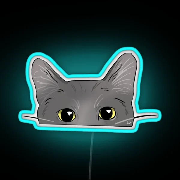 Peeking Grey Cat RGB Neon Sign