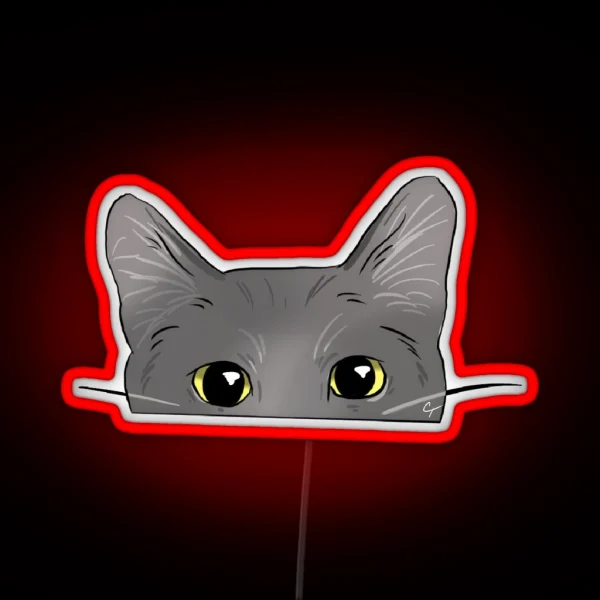 Peeking Grey Cat RGB Neon Sign
