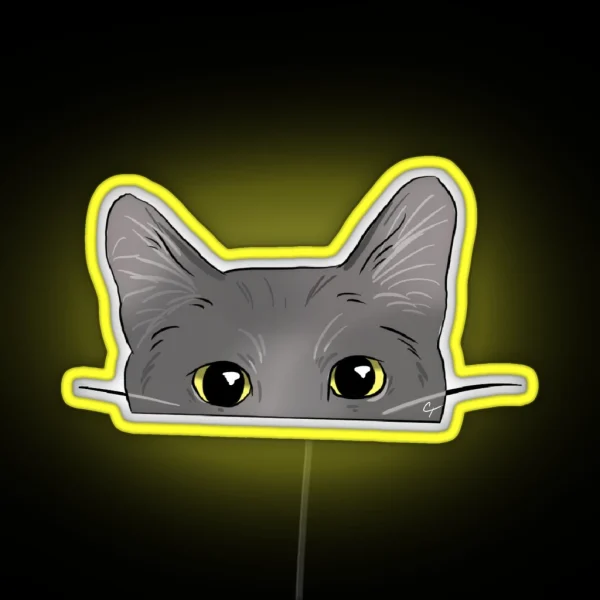 Peeking Grey Cat RGB Neon Sign