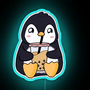 Penguin Drinking Boba RGB Neon Sign