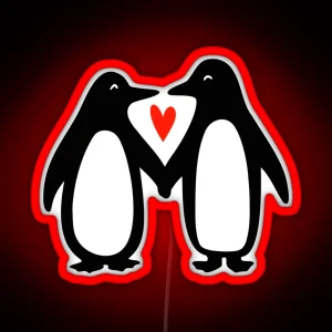 Penguins In Love Cute Couple Holding Hands RGB Neon Sign