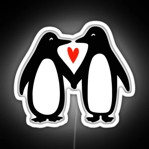 Penguins In Love Cute Couple Holding Hands RGB Neon Sign