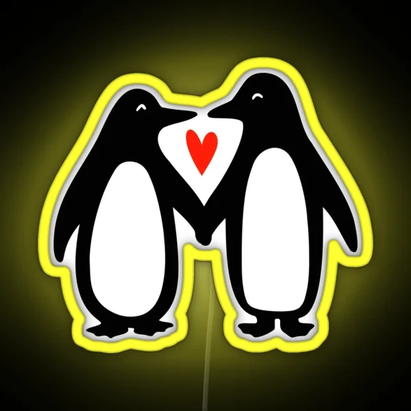 Penguins In Love Cute Couple Holding Hands RGB Neon Sign