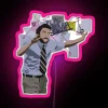 Iconic Stranger Things character logo in vibrant RGB neon lights