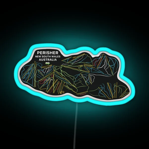 Perisher Australian Mountain Resort Skiing Trail Map Light RGB Neon Sign