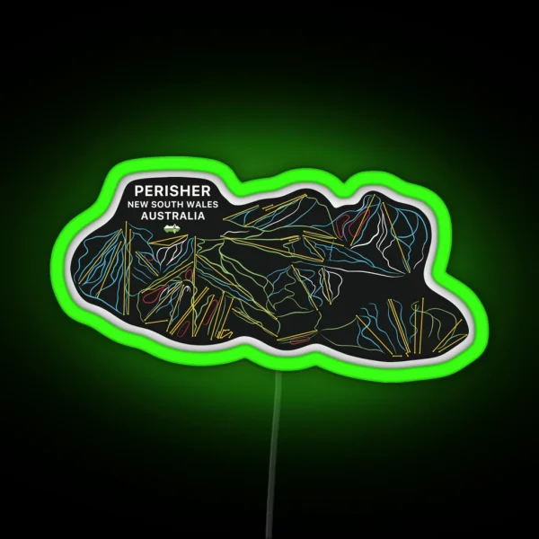 Perisher Australian Mountain Resort Skiing Trail Map Light RGB Neon Sign