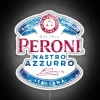 Authentic Italian beer brand Peroni's iconic logo illuminated in color