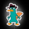 Vintage Perry the Platypus inspired RGB neon wall art decoration.