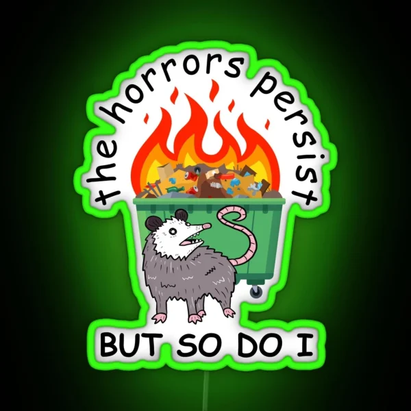 Persistent Opossum In Front Of Flaming Dumpster RGB Neon Sign