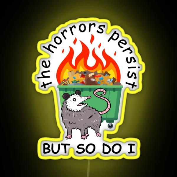 Persistent Opossum In Front Of Flaming Dumpster RGB Neon Sign