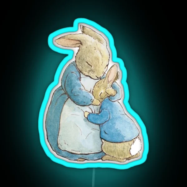 Peter Rabbit And His Mother RGB Neon Sign